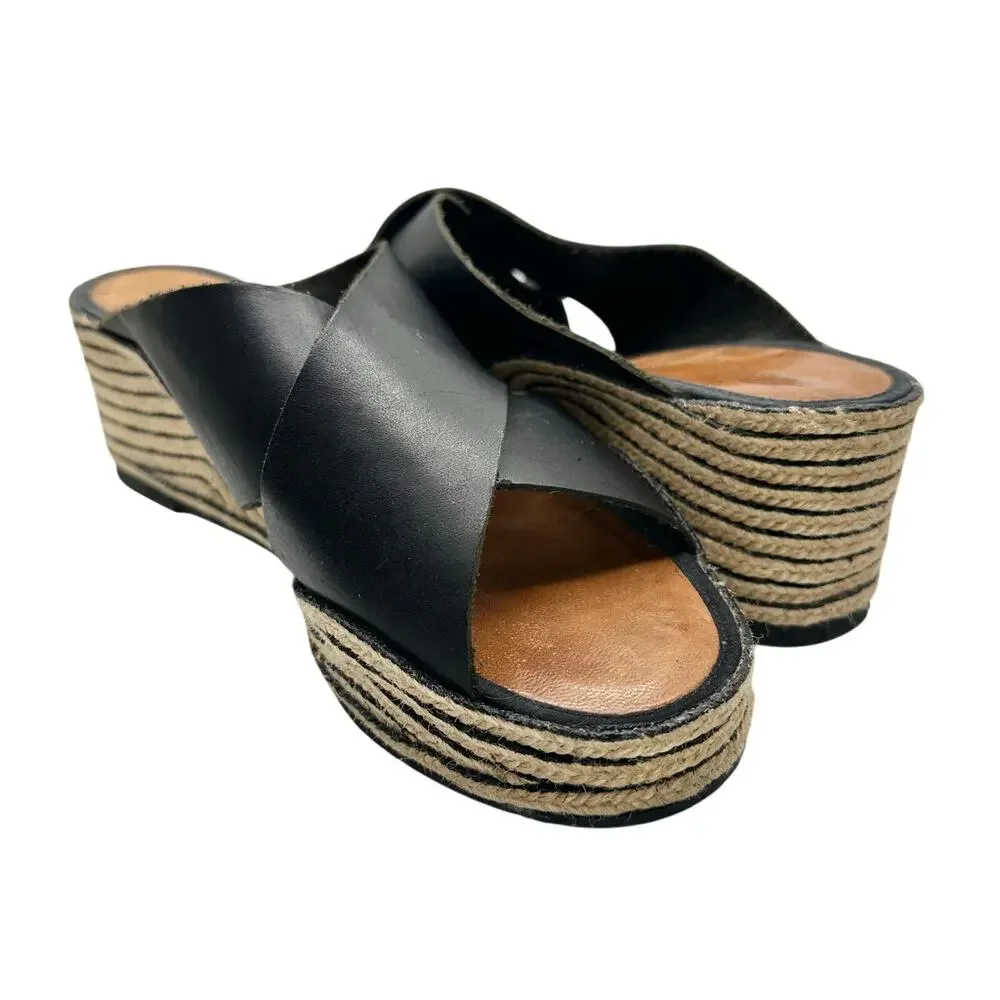 Casteller Espana | Women | Leather Cross Strap Espadrille Heeled Slides | 10.5